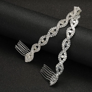 Silver bridal hair vine with rhinestone crystals and dual combs for wedding hairstyles