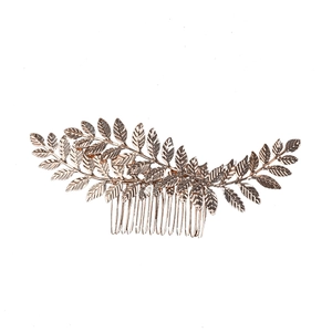 Vintage rose gold leaf bridal hair comb with 10-teeth metal pins for wedding hairstyles