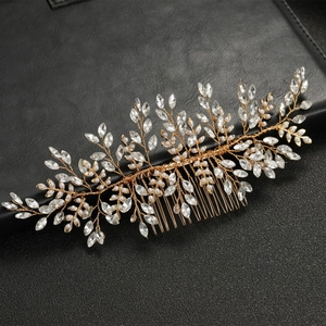 Braut Haarkamm Gold Legierung Blatt Kunstperle Strass Handgewebt Hochzeit Haarschmuck Kopfschmuck Für Braut Damen Schmuck