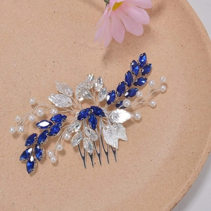 Peigne à Cheveux Élégant Feuille Strass Avec Fausses Künstliche Perles Alliage Mariée Mariage Bijoux de Tête Femme Or Argent