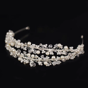 Elegant Faux Artificial Pearl Rhinestone Bridal Headband Hand Woven Vine Crystal Hair Hoop For Wedding Party Women Decorative Headpiece