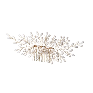 Peigne à cheveux de mariée fait main avec perles et fil doré pour coiffure de mariage