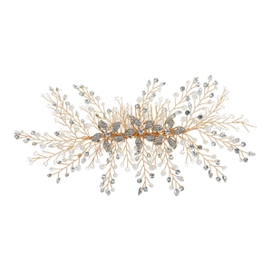 Luxurious gold bridal hair comb featuring handmade alloy flowers and sparkling rhinestones