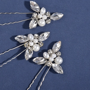 Lot de 3 épingles à cheveux de mariée en forme de U avec perles blanches et strass brillants
