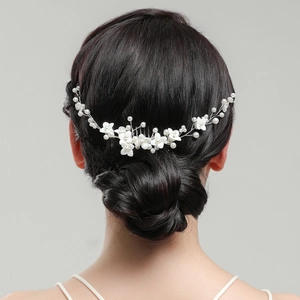 Peigne à Cheveux de Mariage Fait à la Main Fleur en Céramique Blanche Künstliche Perle Vigne à Cheveux Femme Or Argent Bijoux