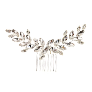 Peigne à cheveux de mariée avec feuilles en cristal marquise sur base en métal argenté
