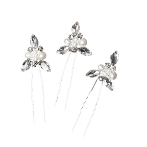 Lot de 3 épingles à cheveux de mariée avec perles blanches et strass marquise