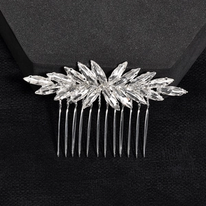 Vintage Silver Alloy Rhinestone Bridal Hair Comb Marquise Cut Crystal Hair Accessory For Wedding Party Women Jewelry