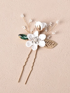 Épingle à cheveux de mariée faite main avec fleur en tissu blanc et strass verts