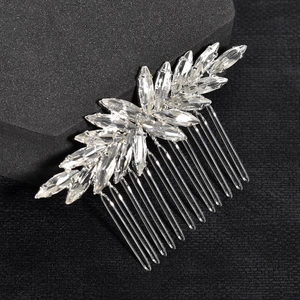 Elegant bridal hair comb with marquise cut crystals and silver plated metal teeth