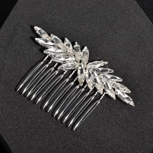 Silver bridal hair comb with marquise crystals and ten tines for wedding styling