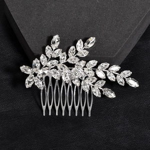 Elegante pettine per capelli con cristalli scintillanti e design a foglie argento