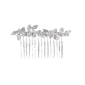 Silver bridal hair comb with marquise rhinestones and flower leaf design for wedding