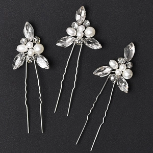 Lot de 3 Épingles à Cheveux en Forme de U avec Künstliche Perles et Strass pour Mariage Alliage Fleurs pour Femmes Accessoires de Coiffure