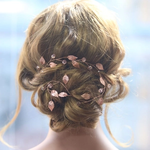 Rose Gold Leaf Bridal Hair Vine Handmade Rhinestone Crystal Wedding Headband Bohemian Leafy Hair Chain For Women Party Jewelry