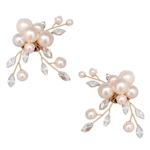 Abnehmbare Brautschuh-Clips mit Perlen und blauen Marquise-Kristallen in Goldfassung