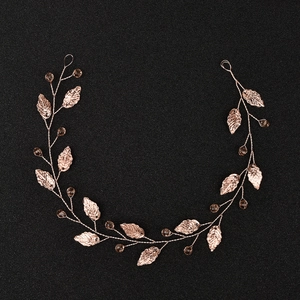 Elegant rose gold crystal leaf hair vine headpiece for bridal wedding hair decoration