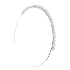 Elegant silver metal headband with wrapped clear crystal beads for bridal wedding hair