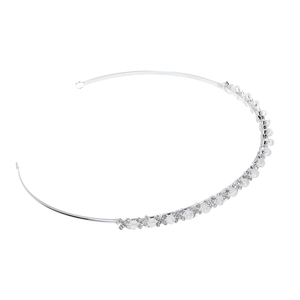 Detail of silver alloy bridal headband with crystals for weddings and formal events