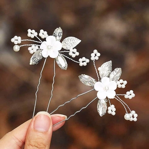 Épingles à Cheveux Mariée Fleur Künstliche Perle Pour Femmes Alliage Strass Feuille Décoratif En U Pinces Élégant Mariage Fête Bijoux