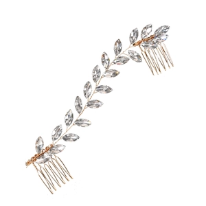 Gold bridal hair vine with crystal marquise stones and double combs for wedding