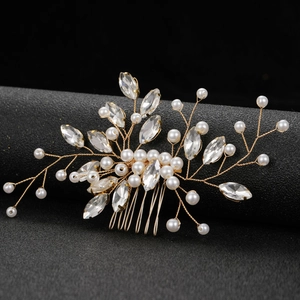 Peigne à cheveux de mariage avec perles et cristaux dorés pour coiffure de mariée