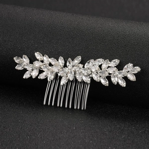 Silver bridal hair comb with marquise crystal leaf design for weddings and formal events