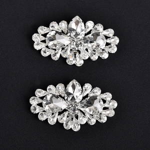 Sparkling crystal rhinestone shoe clips with pear-cut floral design for bridal wedding shoes