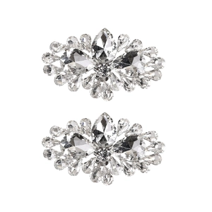 Detachable silver bridal shoe clips with sparkling crystal rhinestones for wedding shoes