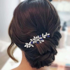 Peigne à cheveux de mariée avec cristaux marquise bleu roi et blancs pour coiffure