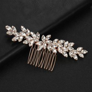 Elegant Rhinestone Leaf Bridal Hair Comb Gold Silver Alloy Floral Wedding Headpiece For Women Party Hair Accessory