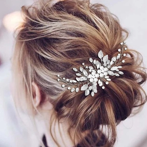Elegante Pettine per Capelli da Sposa Artigianale in Lega Foglia Perla Artificial Sintetica Strass Copricapo per Matrimonio Banchetto Donna