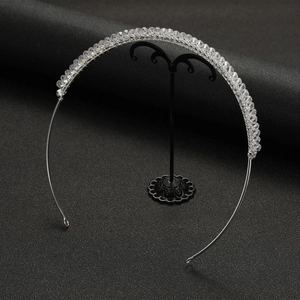 Close-up of elegant silver crystal bridal headband with detailed wire-wrapped beads