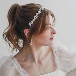 Serre-Tête de Mariage en Cristal de Verre Marquise Alliage Strass Chaîne Souple Vigne de Cheveux pour Mariage Fête Bijoux Femme
