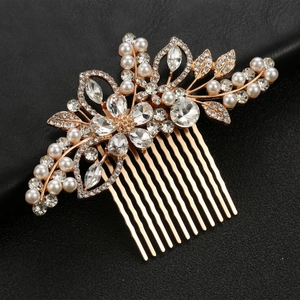 Peigne à Cheveux de Mariée Alliage Fleur Feuille Avec Fausses Künstliche Perles Strass Mariage Fête Femme Accessoire Cheveux Bijoux