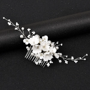 Élégant Peigne à Cheveux de Mariée Fait Main Avec Fleurs Blanches Aspect Céramique Künstliche Perles d'Imitation Pour Mariage Fête Femme