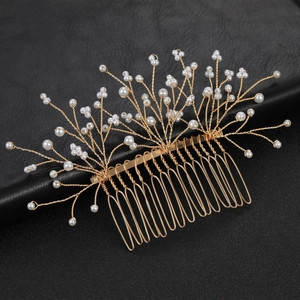 Handmade Bridal Hair Comb Gold Alloy Wire Faux Artificial Pearl Branch Vintage Headpiece For Wedding Party Women Hair Accessories