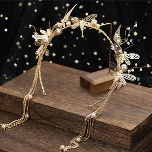 Serre-tête à Gland Libellule Dorée de Style Coréen Avec Fausse Künstliche Perle Strass pour Femme Élégante Accessoire de Mariage