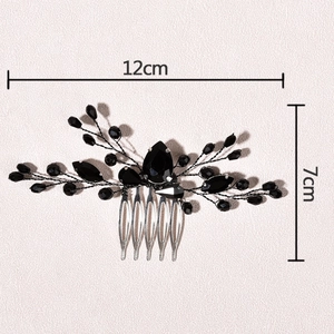 Elegant black crystal bridal hair comb for wedding, 12cm by 7cm luxury headpiece