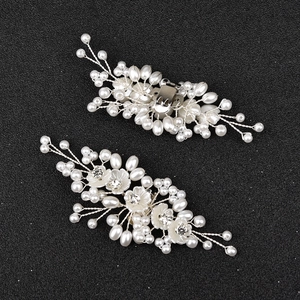 Handmade pearl and flower shoe clips with silver wire and crystals for bridal wedding shoes
