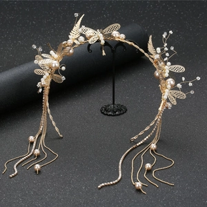 Serre-tête de mariée doré avec motifs libellule et pampilles de perles élégantes