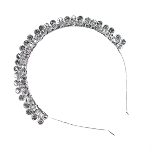 Sparkling silver bridal headband with transparent crystal beads on a minimalist metal ring