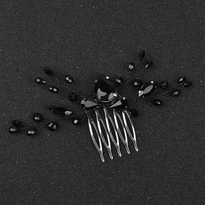 Elegant bridal hair comb with black crystals and water drop gemstone for wedding hair styling