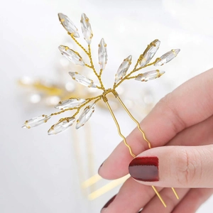 Pic à Cheveux de Mariage en Alliage Doré Fait à la Main avec Strass en Forme de Feuille Accessoire de Mariage pour Femme