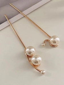 Lot de pics à cheveux minimalistes en métal doré avec perles pour chignon moderne