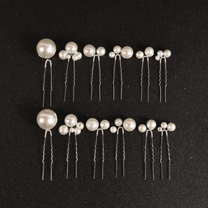Lot de 12 épingles à cheveux de mariée en forme de U avec perles blanches et métal argenté