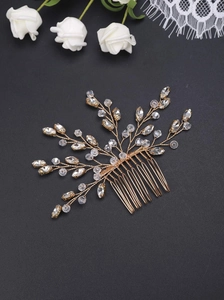 Elegant gold bridal hair comb with pearls and crystals for wedding hair styling
