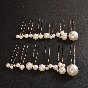 Lot de 12 épingles à cheveux de mariée en forme de U avec perles blanches et fil doré