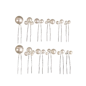Lot de 12 épingles à cheveux de mariée en U avec perles blanches et métal argenté