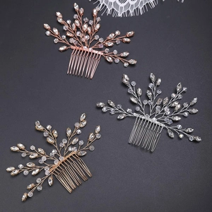 Handmade Bridal Hair Comb Crystal Rhinestone Faux Artificial Pearl Leaf Branch Headpiece Elegant Wedding Hair Accessories For Brides
